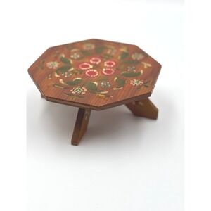 Vintage Hand Painted Floral Mini Wooden doll house Octagon Table Folk Art